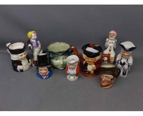 Mixed Lot: Toby Jugs to include a Royal Doulton Sam Weller, Staffordshire Shorter & Sons teapot, 19th century two-handled mug