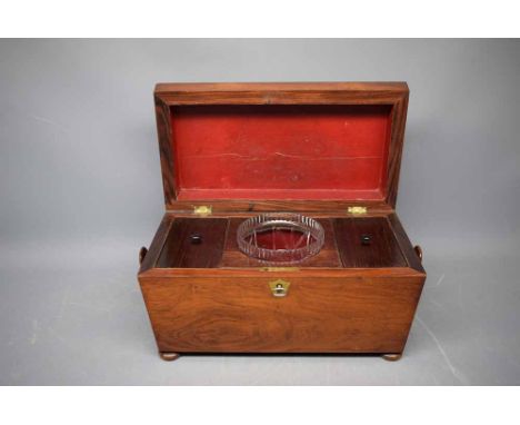 Mahogany rosewood simulated large sarcophagus tea caddy, 12ins wide  