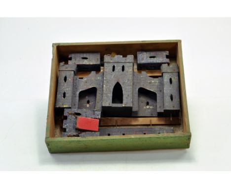 Old Toy Wooden Compositional Castle with original base box for transport. Well preserved and a fine item. 
