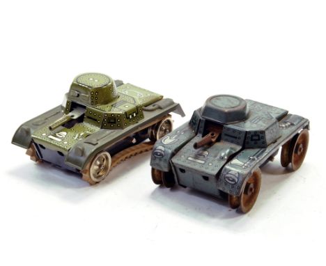 Duo of Tin Plate early issue Military Tanks from GAMA. One is a fine example, the other fair. 