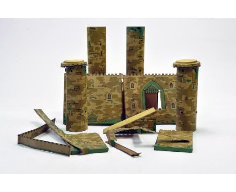 Chad Valley Old Tin Plate Castle with various parts and components for construction. 