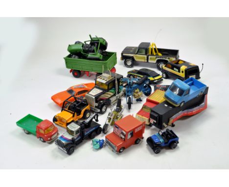 Misc Toy group comprising various larger scale issues, plastic and diecast. Tonka, Nylint, Bruder. Most requiring cleaning. F