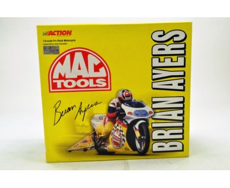 Action 1/9 diecast issue comprising Brian Ayres Mac Tools Pro Stock Bike. Excellent to Near Mint in Box. 