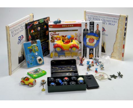 Misc Toy group with games, figures inc Noddy, smurfs etc plus MDS Compass Technical Drawing Set and other interesting items. 