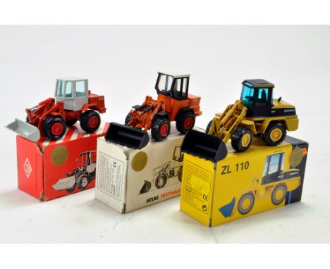 Trio of diecast wheel loaders from NZG comprising Zeppelin, Atlas and O&amp;K. Generally very good to excellent in boxes.