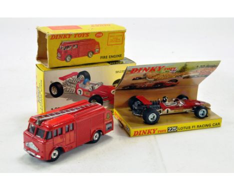 Dinky No. 225 Lotus F1 Racing Car, excellent to near mint plus No. 259 Fire Engine. Excellent in Fair Box. 