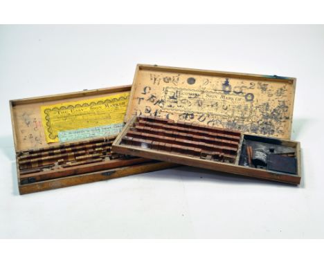Duo of boxed sets of vintage late 19th century issue ink Stamping printing Kits 'Easy' and 'Economy' Sign Marker. 