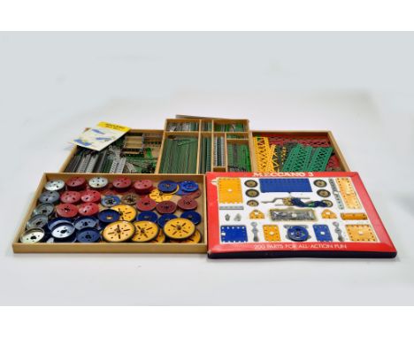 A large quantity of Meccano components, tools, parts and accessories. Various colour combinations in addition to many various