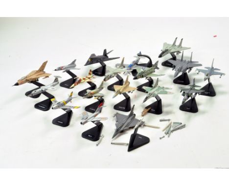 A group of diecast model aircraft on display stands. Tornado, Eurofighter, Jaguar plus many other Military issues. Generally 