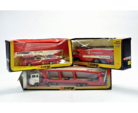 Corgi diecast issues comprising No. 1170 Car Transporter, 1118 Airport Fire Service and 1126 Simon Snorkel Fire Engine. Gener