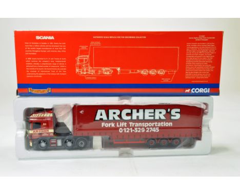 Corgi Diecast Truck Issue comprising No. CC12927 Scania topline step frame curtain trailer. In the livery of Archers transpor