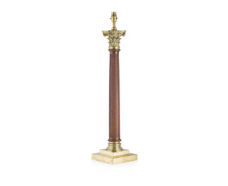 LARGE VICTORIAN OAK AND BRASS CORINTHIAN COLUMN LAMP BASE MID 19TH CENTURY the brass capital above a reeded oak column, raise