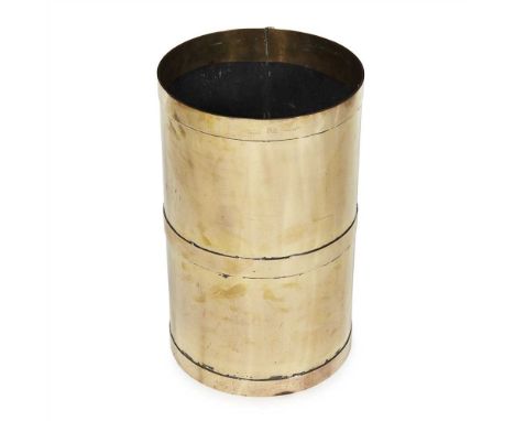 ADMIRALTY BRASS POWDER CASE STICK STAND LATE 19TH CENTURY of cylindrical form with three bands, stamped AIR TIGHT CANISTER/ F