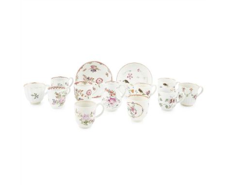 GROUP OF WORCESTER COFFEE WARES  18TH CENTURY comprising two cups and saucer, all in the 'Harvest Bug' pattern; a matching cu