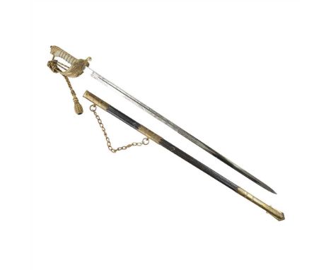 ROYAL NAVAL OFFICER'S SWORD EARLY-MID 20TH CENTURY with gilt metal guard and original sword knot, the white ray-skin grip bou