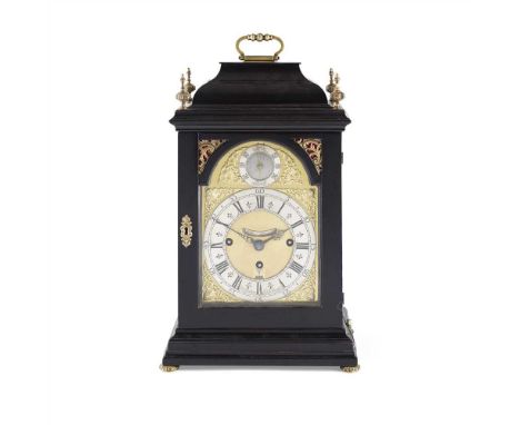 RARE GEORGE II GRAND-SONNERIE EBONISED BRACKET CLOCK, THOMAS GORDON, EDINBURGH CIRCA 1730 the bell top case with a brass hand