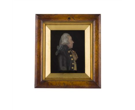 ATTRIBUTED TO SAMUEL PERCY (1750-1820) WAX PORTRAIT, REPUTEDLY OF ADMIRAL GUTHRIE depicted in profile, with a powdered wig, r