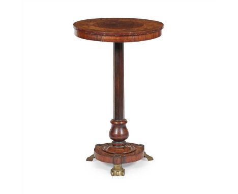 Y GEORGE IV BURR OAK AND ROSEWOOD LAMP TABLE EARLY 19TH CENTURY the circular top banded with burr oak, on a tapered octagonal