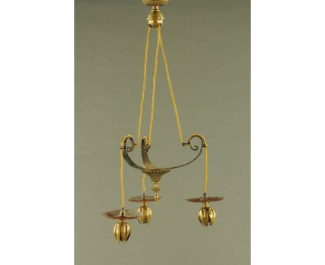 An Art Nouveau Benson type light fitting.  Width when hanging +/- 36 cm.