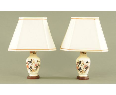 A pair of Masons Mandalay pattern vase form table lamps, each with shade.  Height including shade 55 cm. CONDITION REPORT: Bo