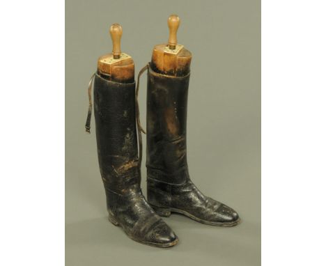 A pair of vintage riding boots, with Peel &amp; Co trees.