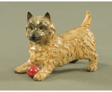 A Beswick model of a terrier with a ball.  Length 14 cm.