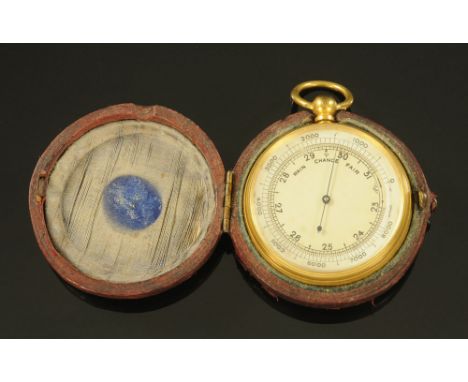 A 19th century leather cased pocket barometer.  Diameter 51 mm.