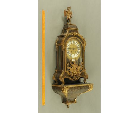 A 19th century French Boulle marquetry bracket clock with bracket by Martinot Paris, with two train striking movement.  clock
