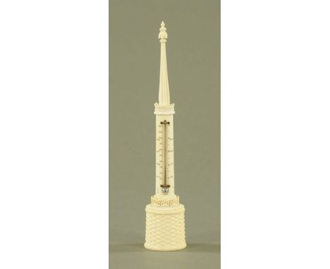 A late 19th century French ivory desk thermometer.  Height 25 cm, base diameter 4.5 cm.