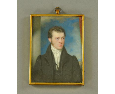 A rectangular portrait miniature of a gentleman in a frock coat. 10.5 cm x 8 cm in brass frame (see illustration). CONDITION 