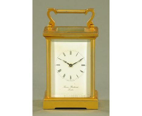 A Thomas Braithwaite of London gilt brass carriage clock, timepiece only.  Height excluding carrying handle 13 cm.