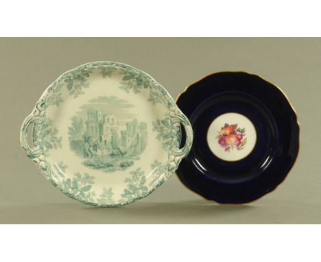 A Victorian Copeland late Spode two handled dish, transfer printed.  Width 33 cm, together with a Spode Copeland China cabine