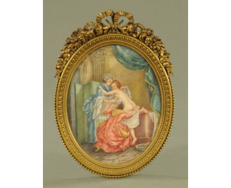 Dumans After Boucher an oval miniature, of a bathing scene, 12 cm x 9.5 cm in gilt frame with easel back, circa 1900 (see ill