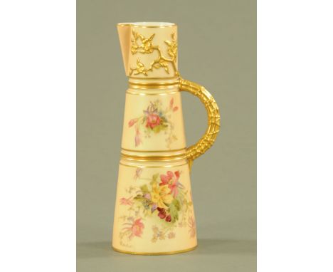 A Royal Worcester blush ivory jug, handpainted with floral sprays and with puce mark to base.  Height 23 cm. CONDITION REPORT