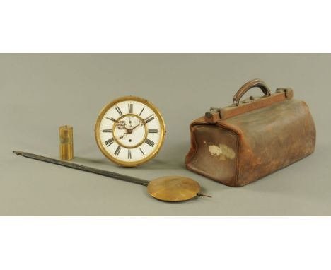 A Vienna regulator wall clock movement, with single weight and in Gladstone bag. CONDITION REPORT: Full pendulum length 66 cm
