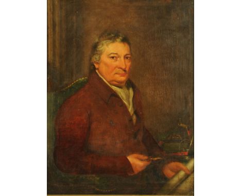 An oil painting on canvas, portrait of a gentleman in red coat. 87 cm x 66 cm, framed, relined.