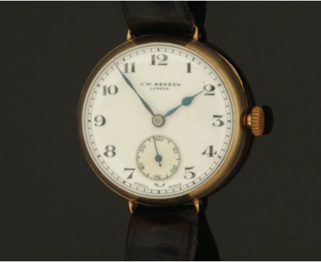 A 9 ct gold cased gentleman's wristwatch by J.W. Benson London, 1937, manual, currently ticking away and in generally good or