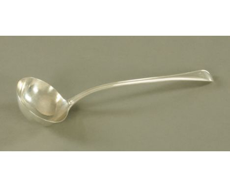 A Victorian silver Old English thread pattern ladle, by George Aldwinckle, with engraved armorial.  Length 33 cm, London 1876