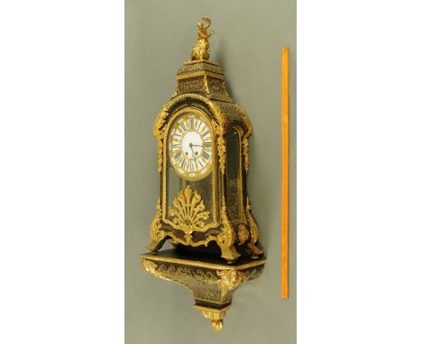 A large 19th century French Boulle marquetry bracket clock with bracket, with eight day striking movement and elaborate case 