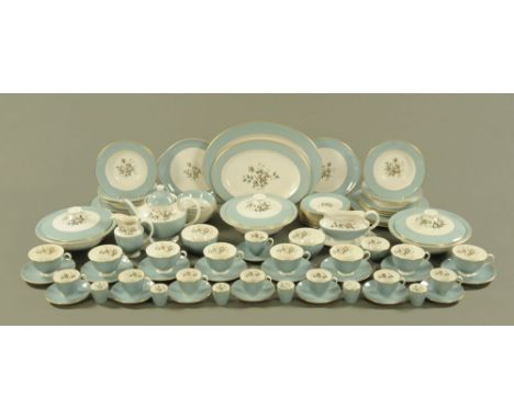 A Royal Doulton Elegans dinner tea and coffee service, comprising 2 oval ashettes, 3 lidded tureens, 8 dinner plates, 8 mediu