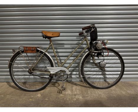 Rare 1950s ladies' bicycle fitted with a 49cc Cyclolux engine purchased from Beaulieu some years ago and unused since. Museum