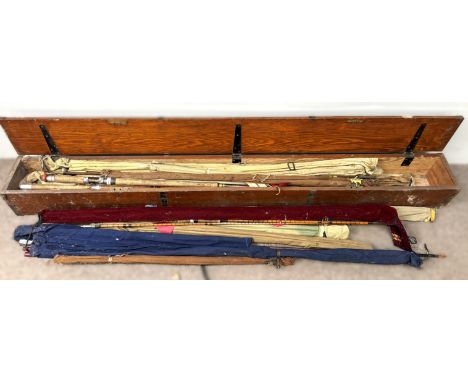 A large collection of fishing rods held within box. (Please note not all the rods have been examined and potential buyers are