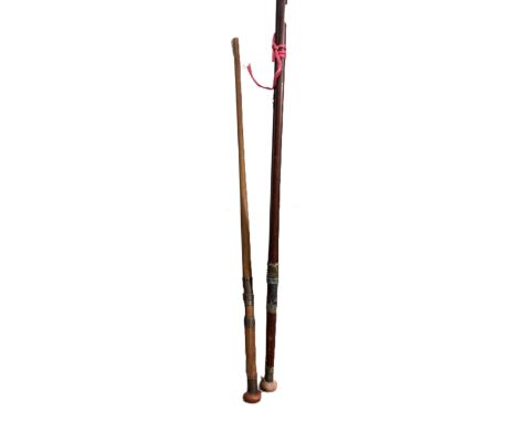 A rare Mackay 18 foot green-heart two piece salmon rod, late 19th century, with two tapered sectioned and brass fittings, sig