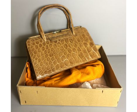 A Martin vintage handbag, reptile skin, 22cm excluding handles, also white, tan and black Waldybags, (4).  The Alastair & She