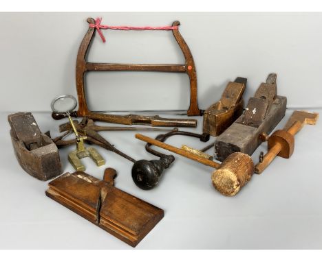 A collection of antique tools, to include: a W Greenslade of Bristol plane, 40cm, two other smaller planes, one marked Campbe