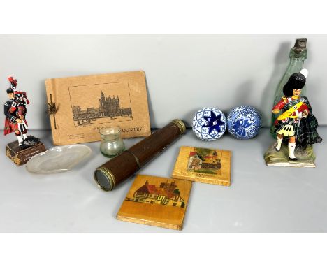 Assorted items, to include; a Kelso Middlemas & Son bottle, 24cm, a Britannic two draw telescope, a King's Own Scottish Borde