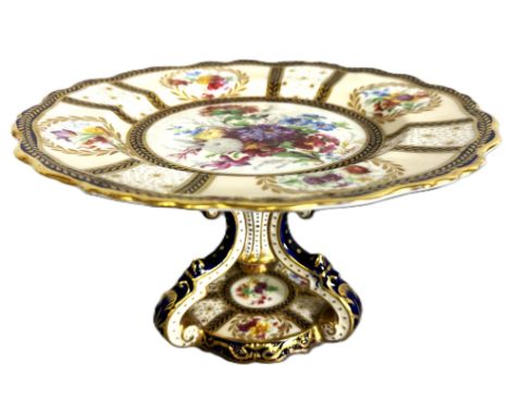 A Paragon compote of floral and gilt design, inscribed to base, "Reproduction of Service made for Her Majesty Queen Mary", 12