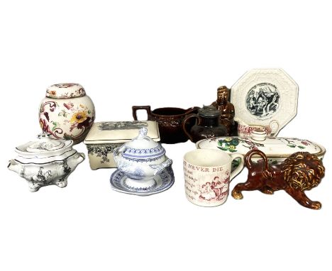 A collection of Victorian China, to include; a Floris London potpourri jar, 13cm,  child's mug with lesson, Uncle Tom's Cabin