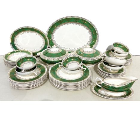 A Aynsley "Oak Leaf" pattern part dinner service, to include: tureens, soup bowls, saucers, dinner plates, 27 cm, and another