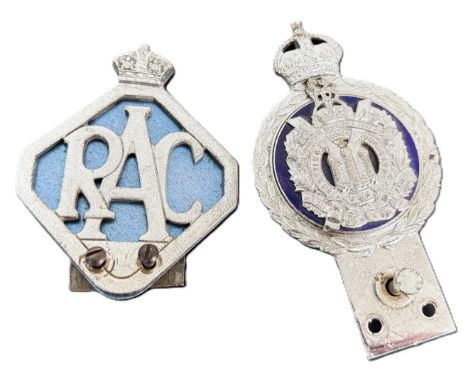 A Kings Own Scottish Borderers car badge, marked JR Gaunt London, 14cm, and a vintage RAC car badge, (2).  The Alastair & She